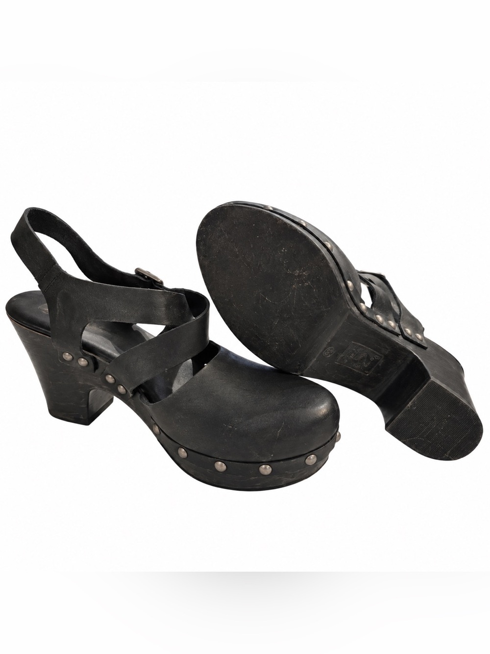 Black Leather Strappy Clogs